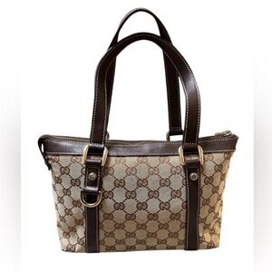 Gucci Cream and Brown Vintage Shoulder Bag with Iconic GG Monogram